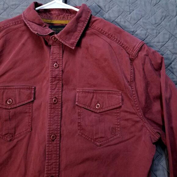 Brothers Sons Shirt Mens M Red Button Up Long Sleeve Collared Dark Wash - Picture 2 of 11
